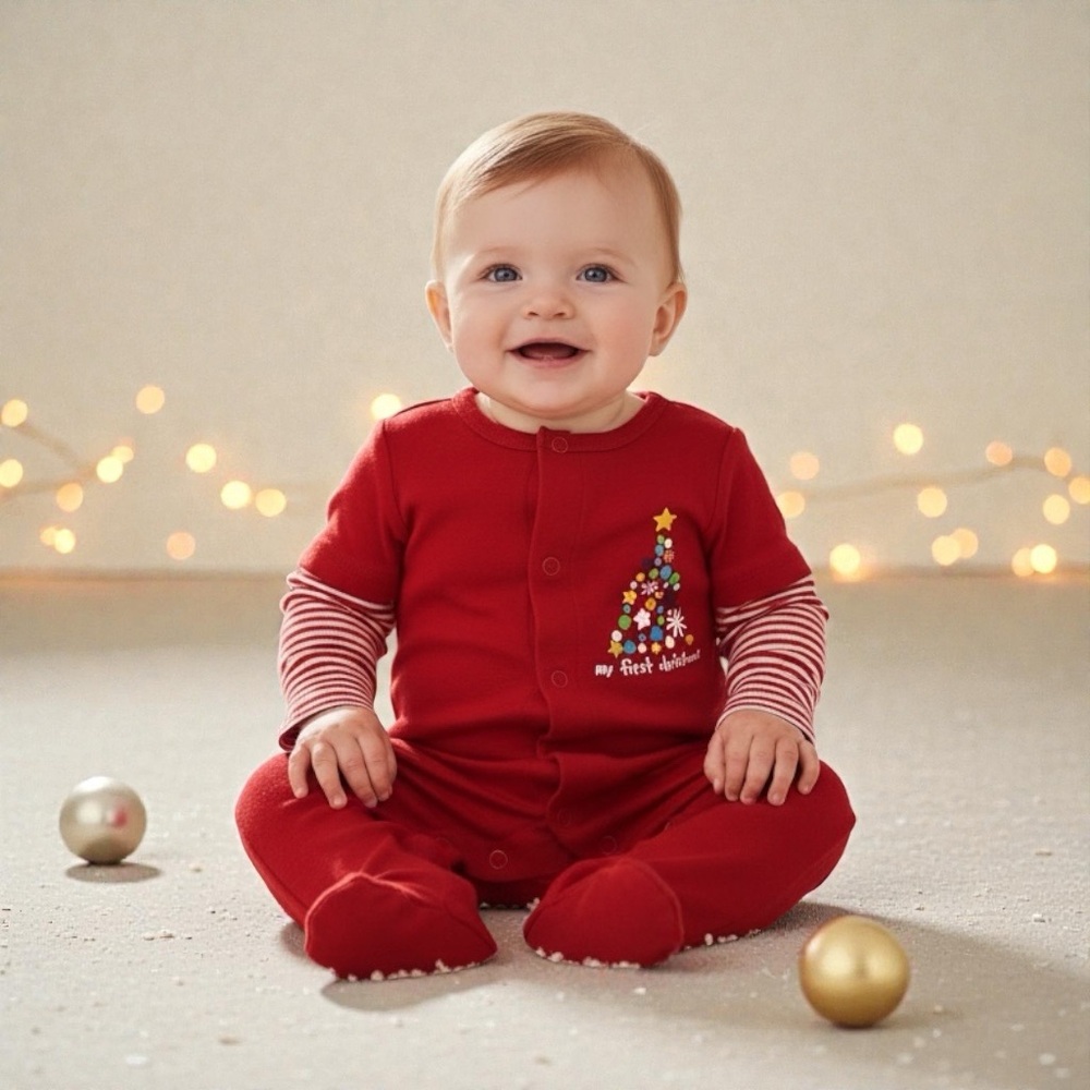 Circo “My First Christmas” Footed One-Piece Baby & Toddler Onesie – Red, Size 9M